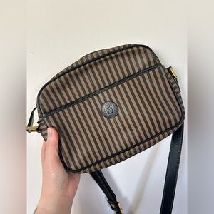 Vintage Fendi Crossbody Bag Striped canvas with leather crossbody strap